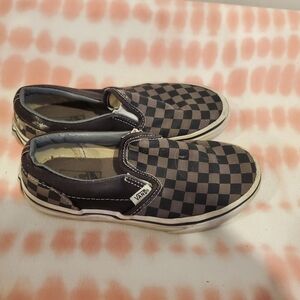 Vans Boys 1.5 Kids Slip-On Sneakers in Black and Brown Checkerboard